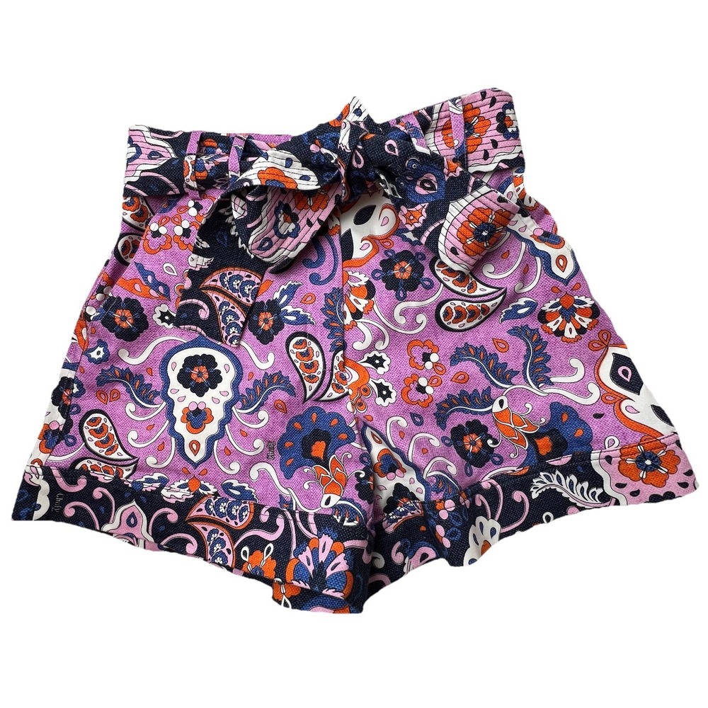 Chufy Paisley Purple Cotton High Waist 4" Inseam Women's Shorts Size Small EUC